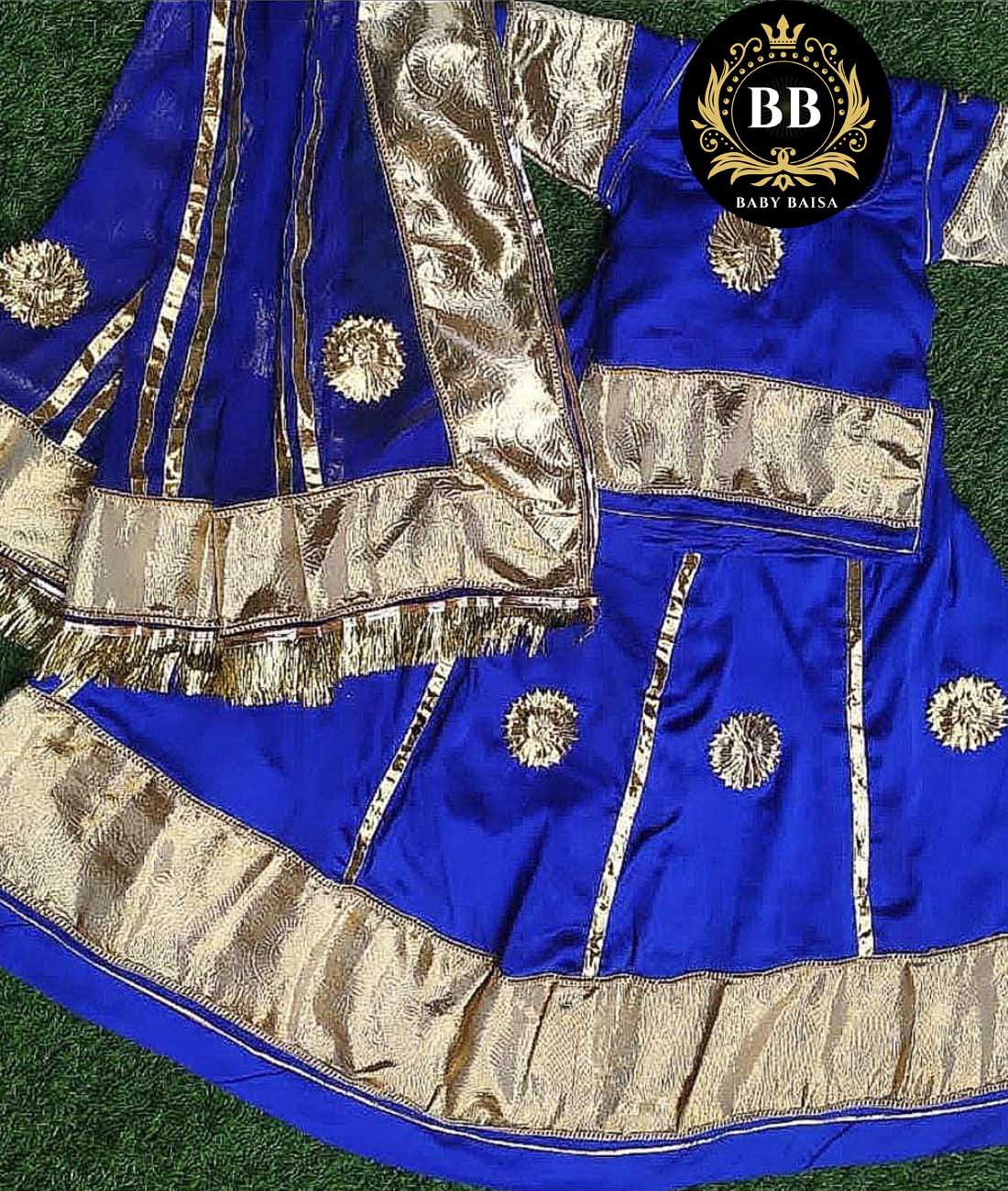 Baby Poshak in Royal Blue with Silver Gota Lace Work