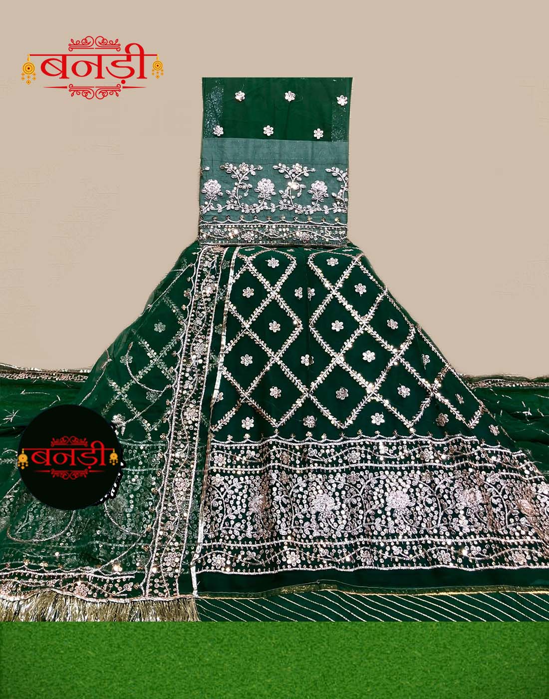 Partywear Rajputi Poshak in Dark Green