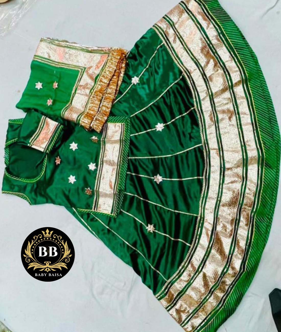 Kids Poshak in Green Color with Lace Work