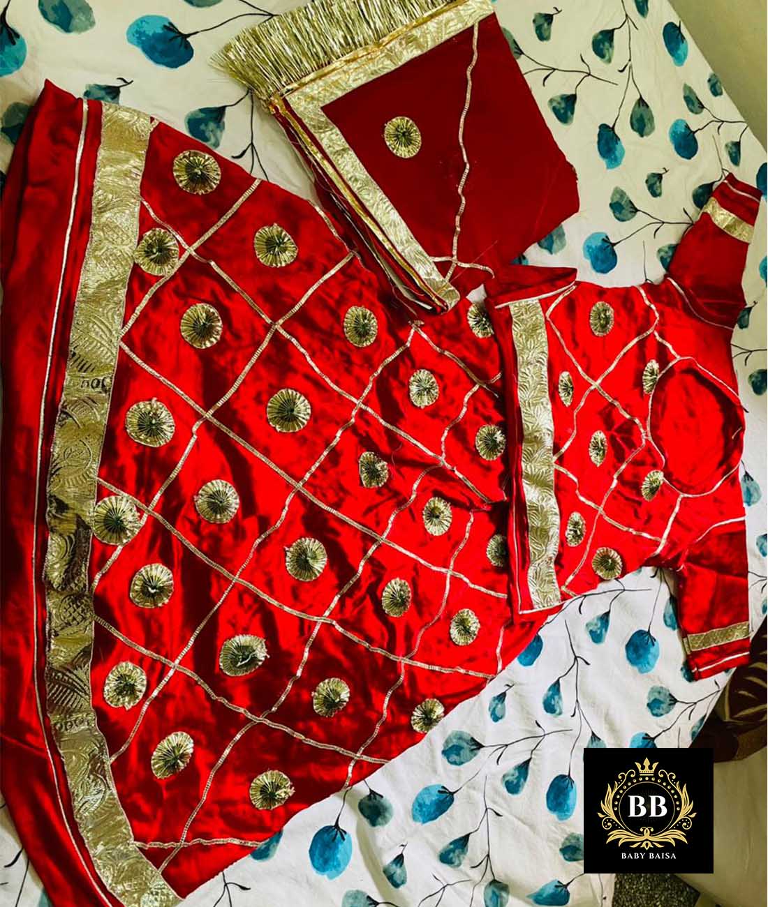 Red Color Girl Poshak with Gota-Patti Work (3-12 Year)- Stitched