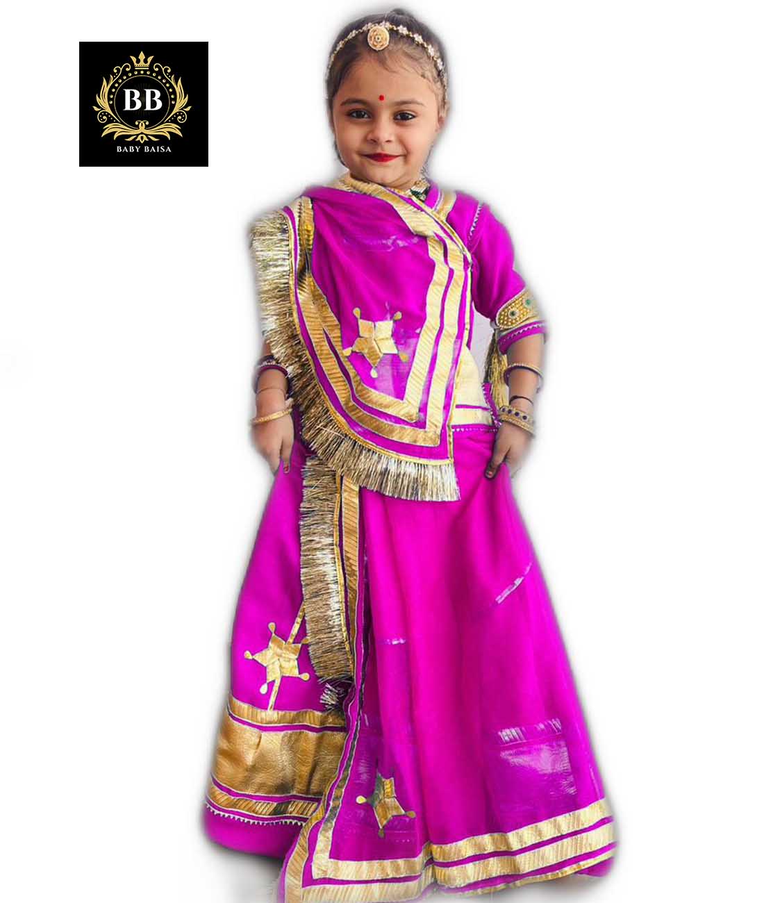 Pink Baby Girl Rajputi Poshak for 5-12 Years with Stitched 