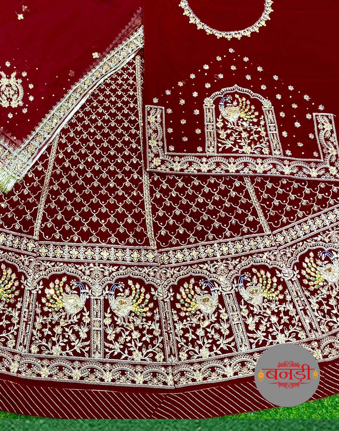 Velvet Poshak in Dark Red Color with Hamrahi Pure Odhani