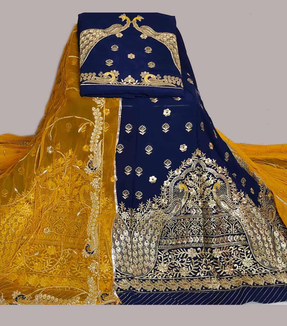 Sky Blue Color Embroidery Work Banarasi Silk Wedding Wear Lehenga Choli  -4531155263