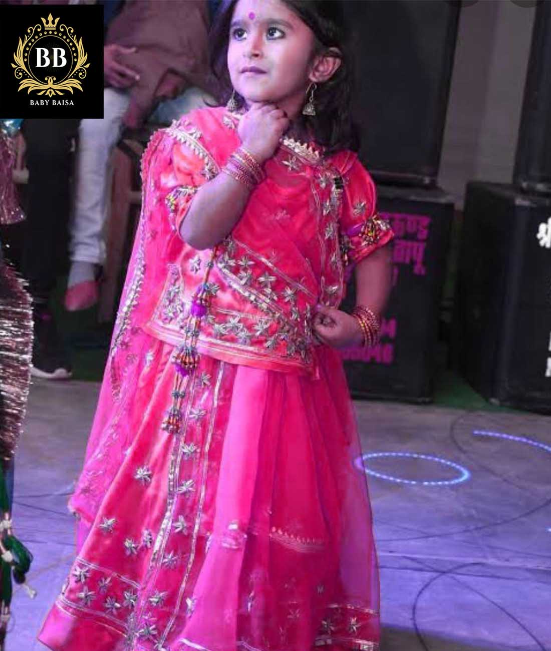 Pink Color Girl Poshak with Gota-Patti Work -Stitched