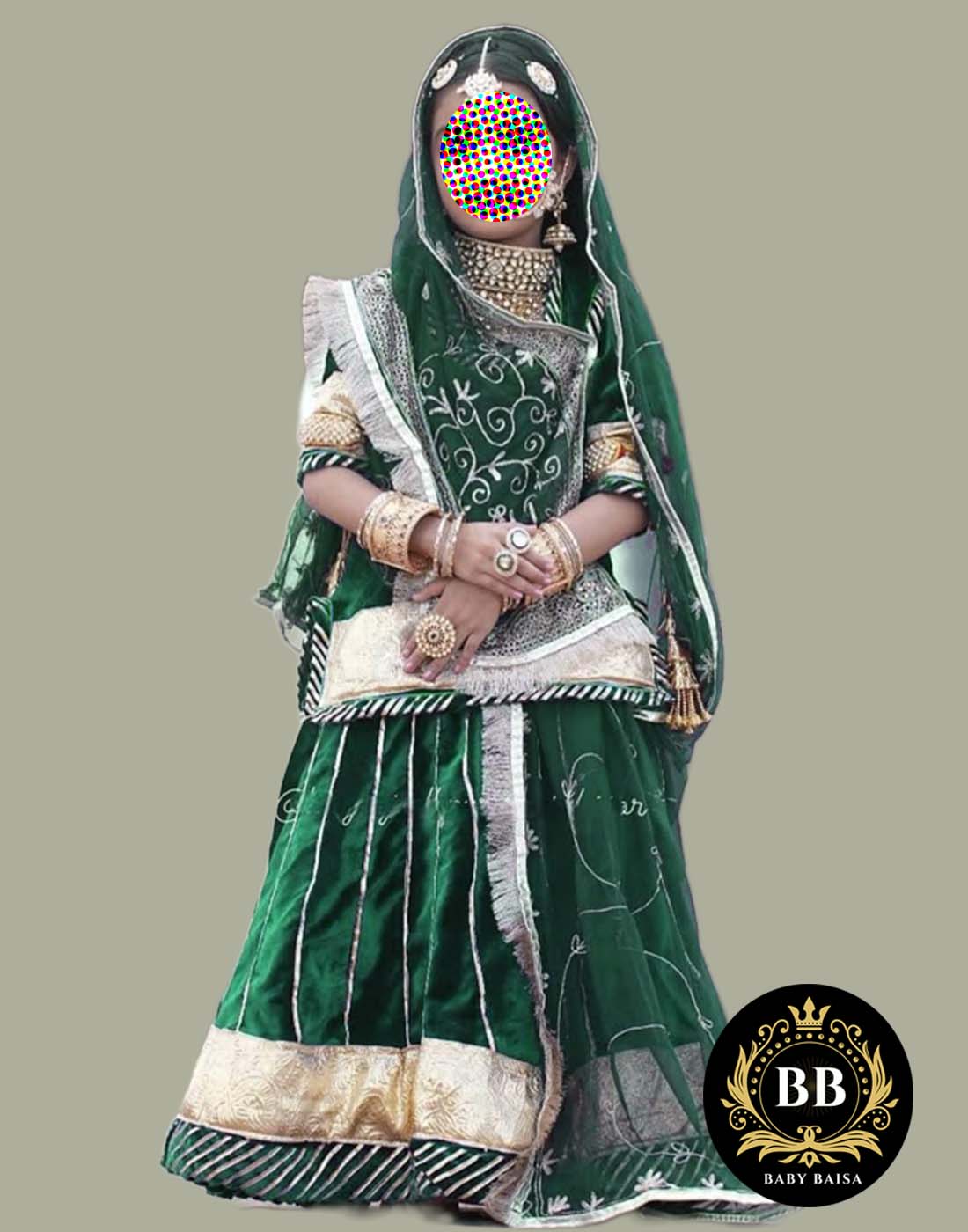 Girls Rajasthanii Poshak in Bottle Green by Beendani Store