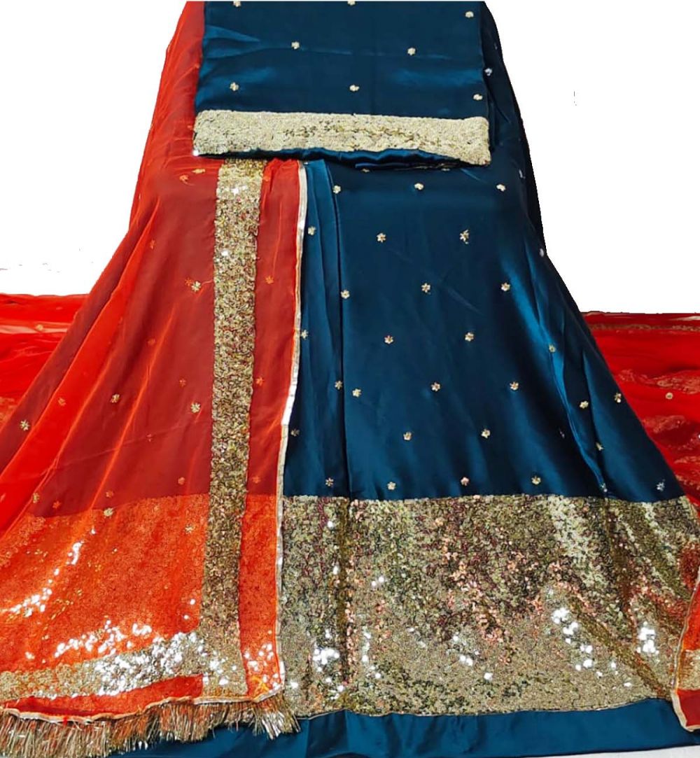 Light Blue Lehenga Set In Net With Heavy Embroidery Of Floral Jaal Wor