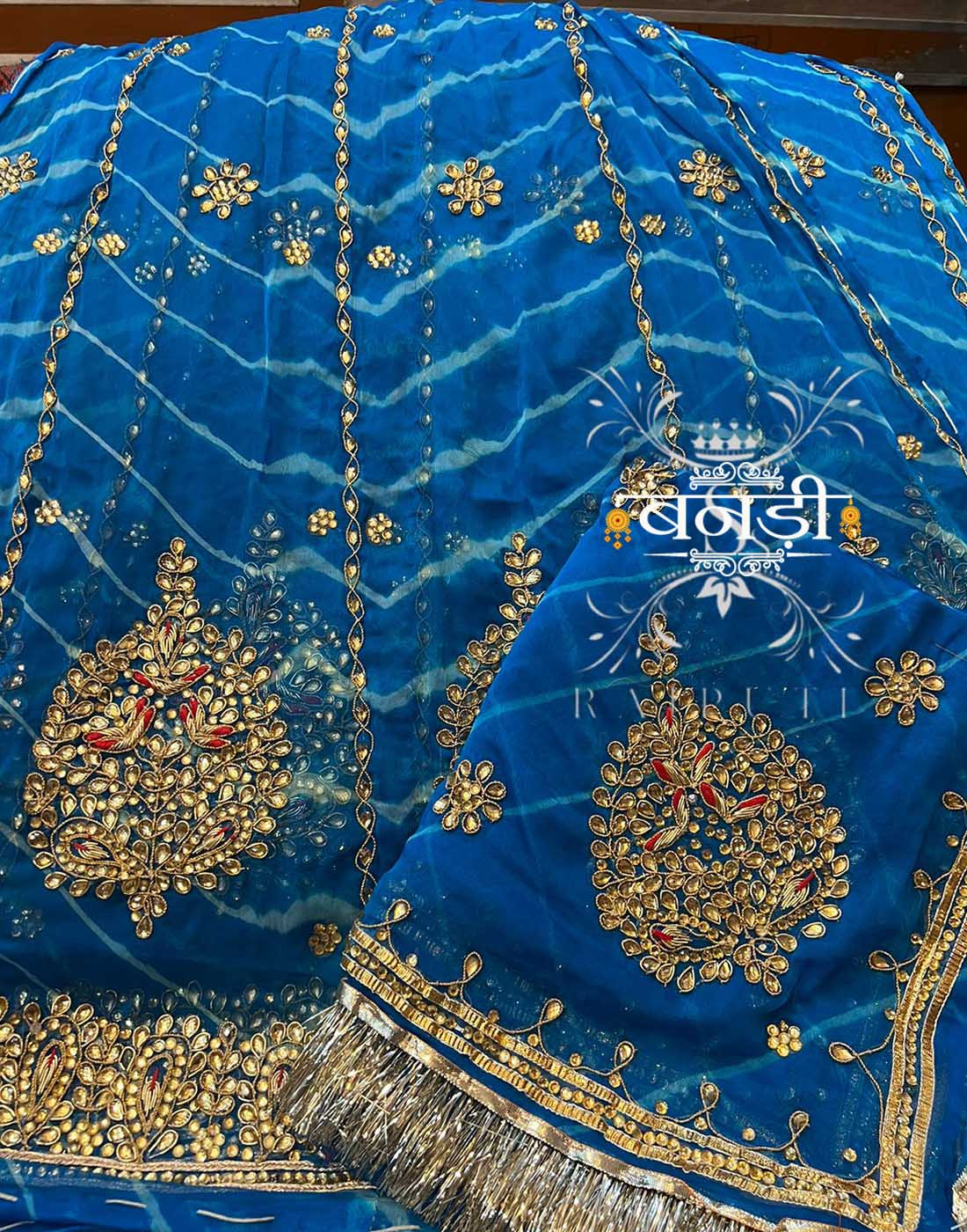 Blue Leheriya Poshak with Dabka Work