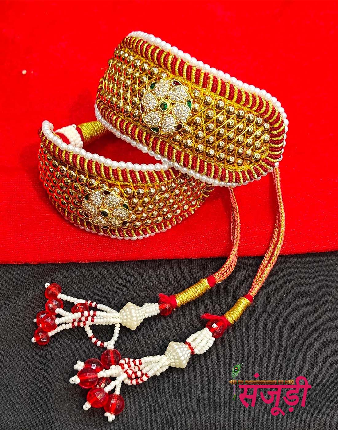 Rajasthani Golden Pearl Puncha with Single Pendant