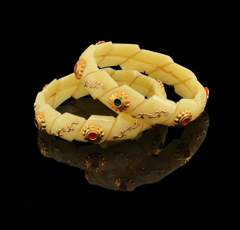 Rajputani Cream Color Bangles with Meena and Jari work