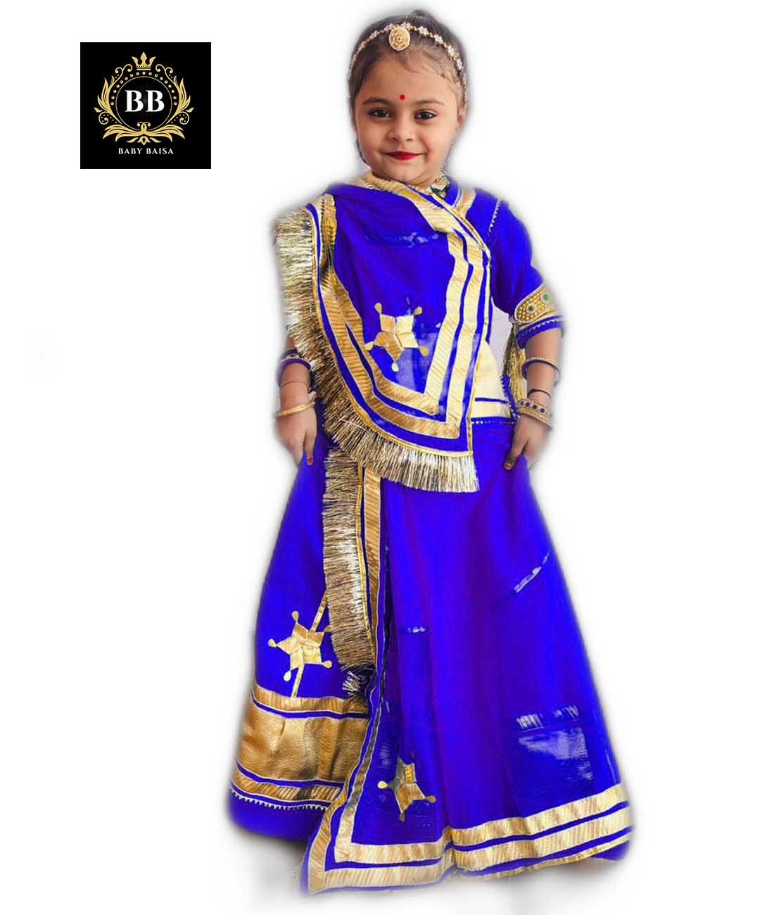 Blue Baby Girl Rajputi Poshak for 5-12 Years with Stitching