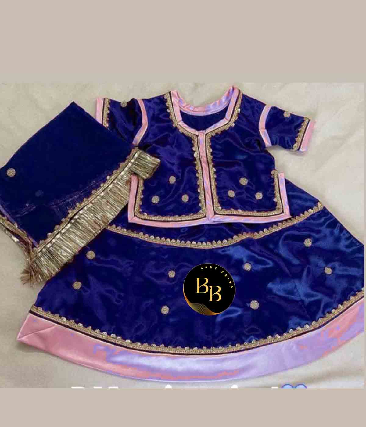 Stitched Poshak in Blue and Pink Color with Satin Fabric For Girls 