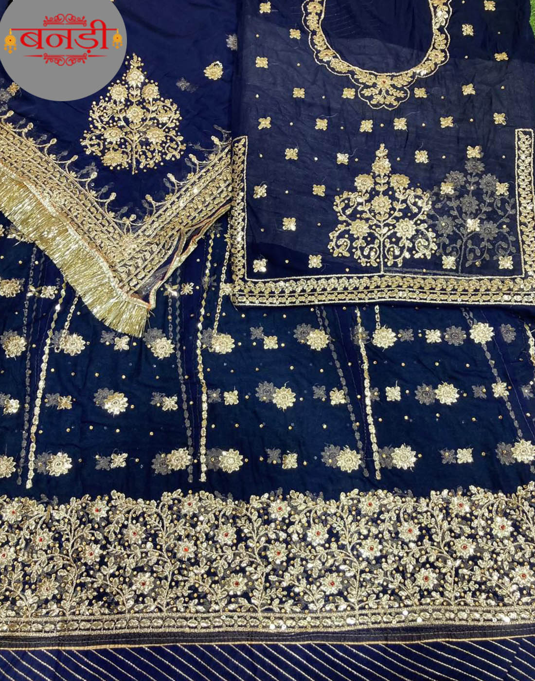 Navy Blue Heavy Work Rajputi Poshak