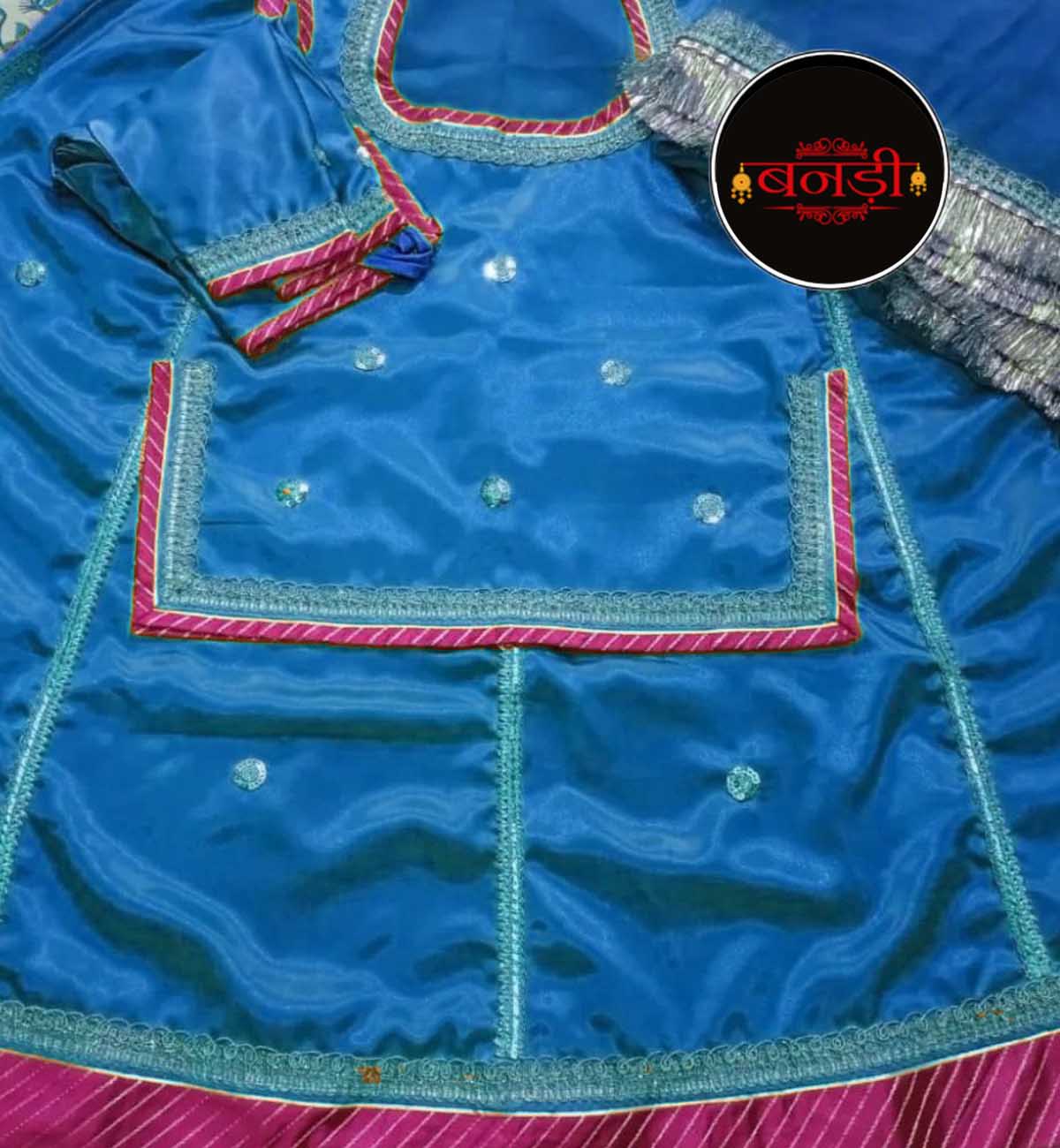Rajputi Satan Suit in Firozi Blue Color with Rani Magji