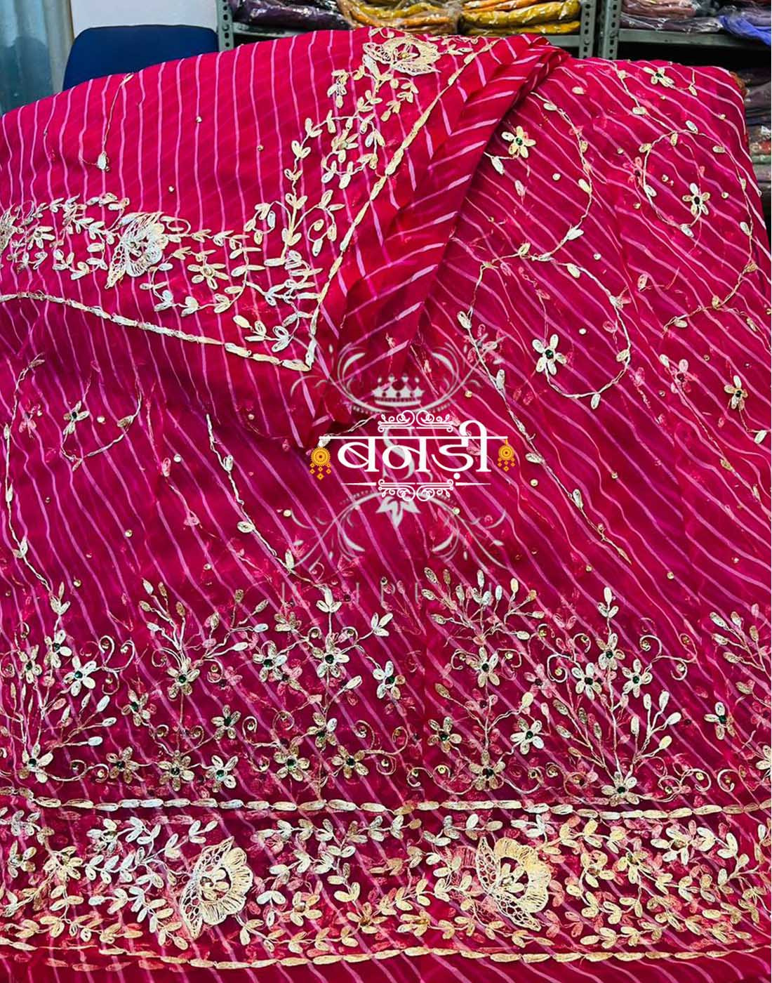 Lehriya Poshak in Rani Color with Pitta Work