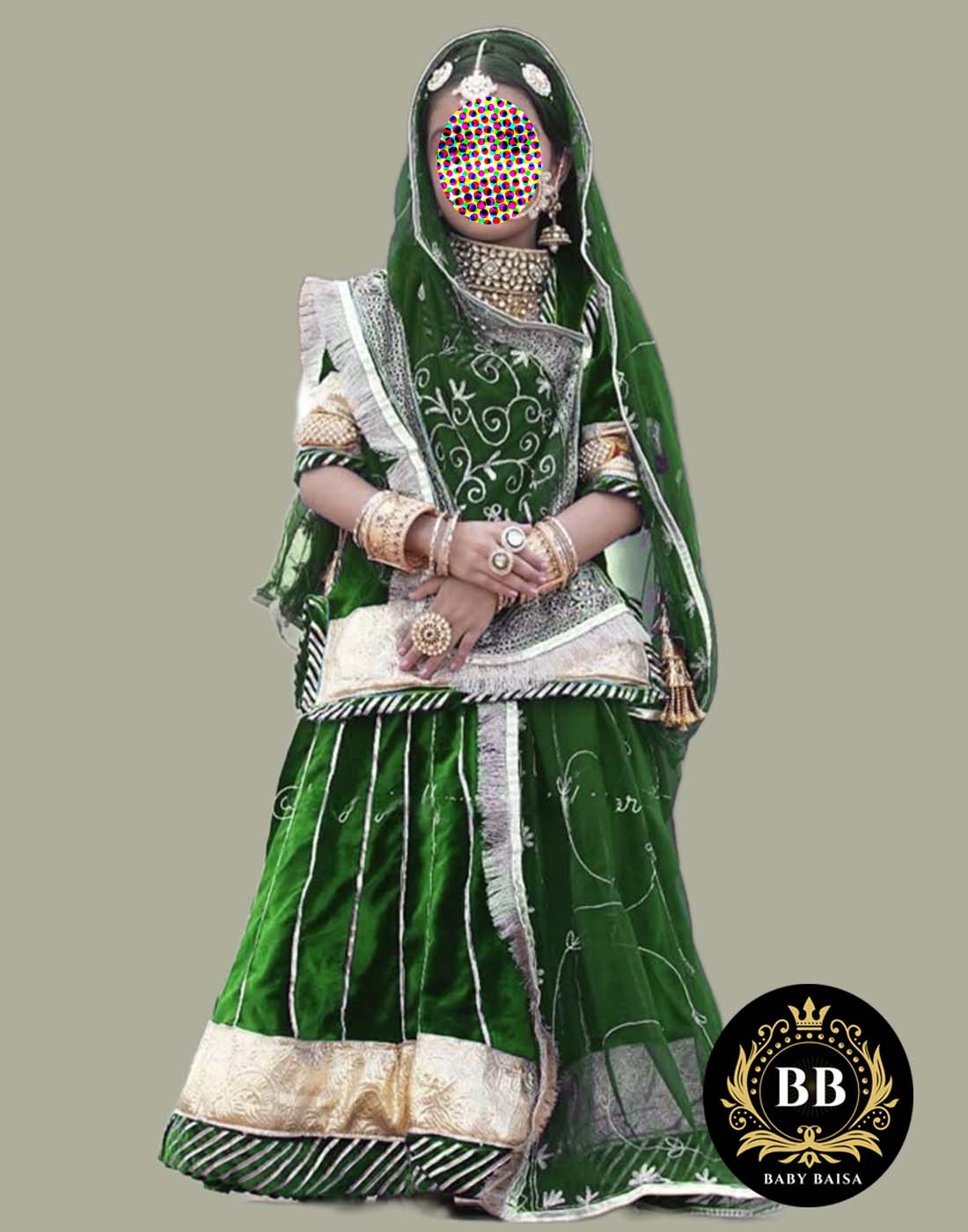 Girls Rajasthani Poshak in Green Color by Beendani Store