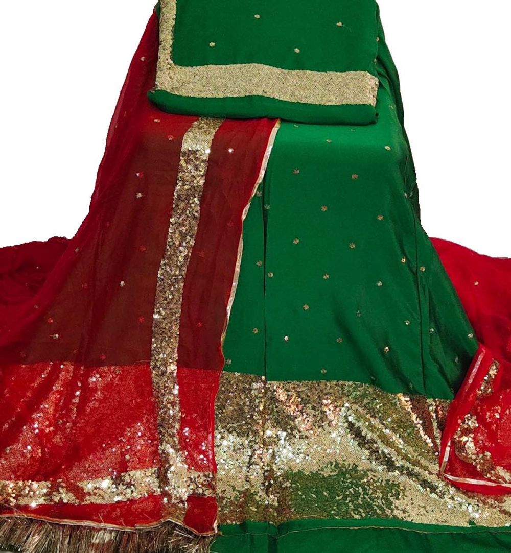 Marwadi Poshak in Emerald Green Colour with Satin Fabric