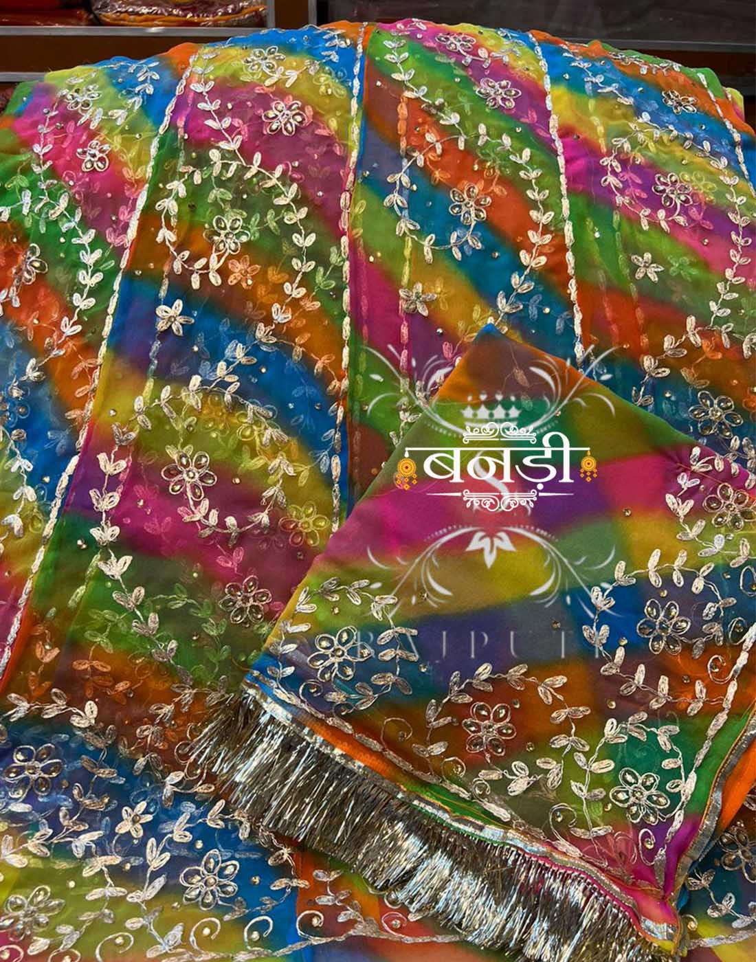 Lehriya Poshak in Multicolor Color with Pitta Work