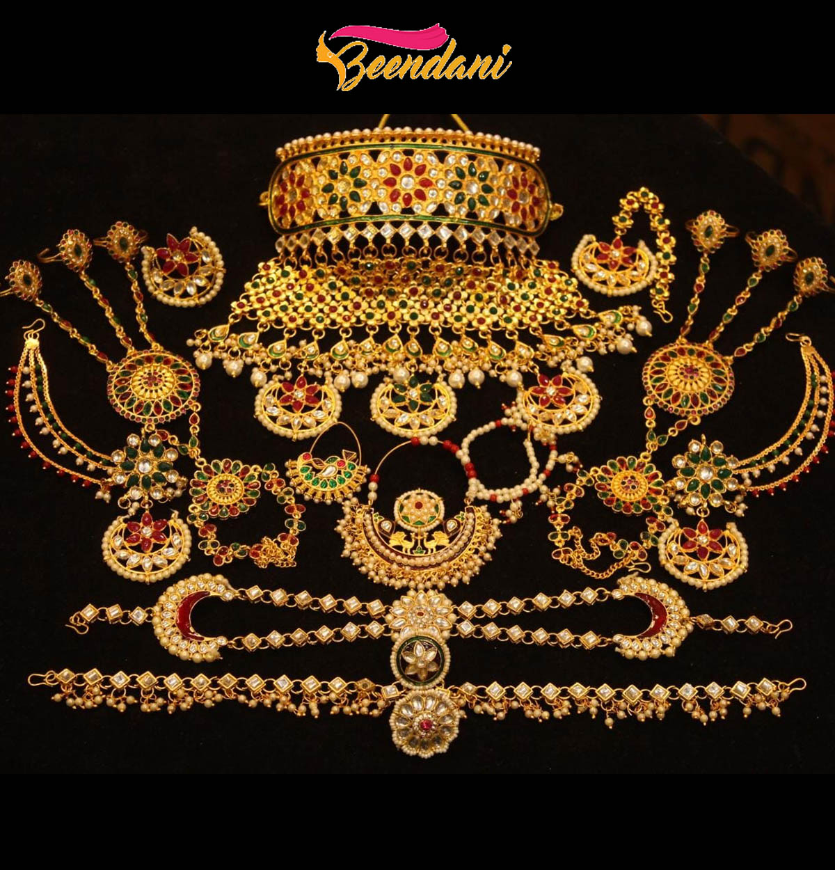 Rajasthani Party Wear jewellery Set with White and Red Stones