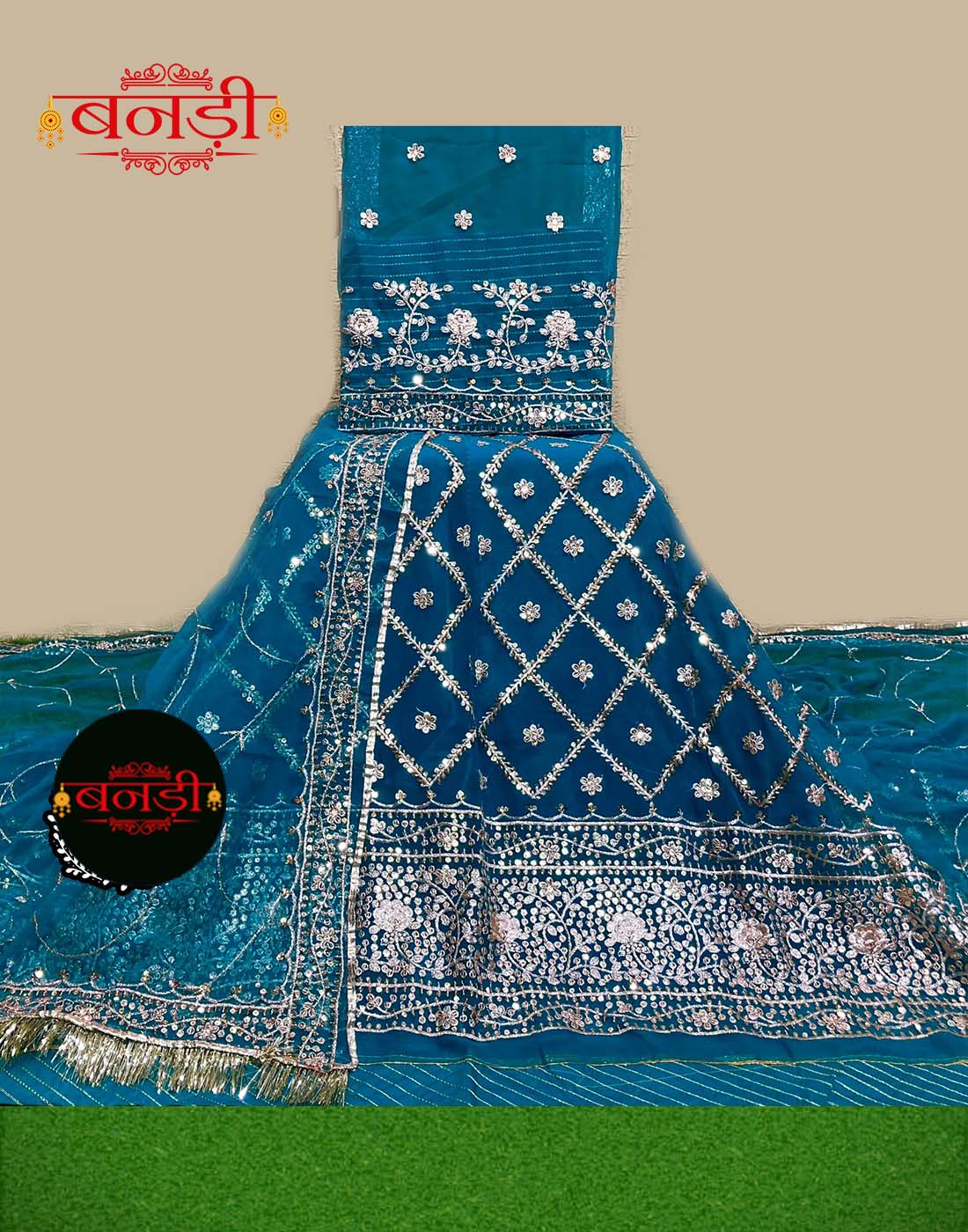 Partywear Rajasthani Poshak in Peacock Blue