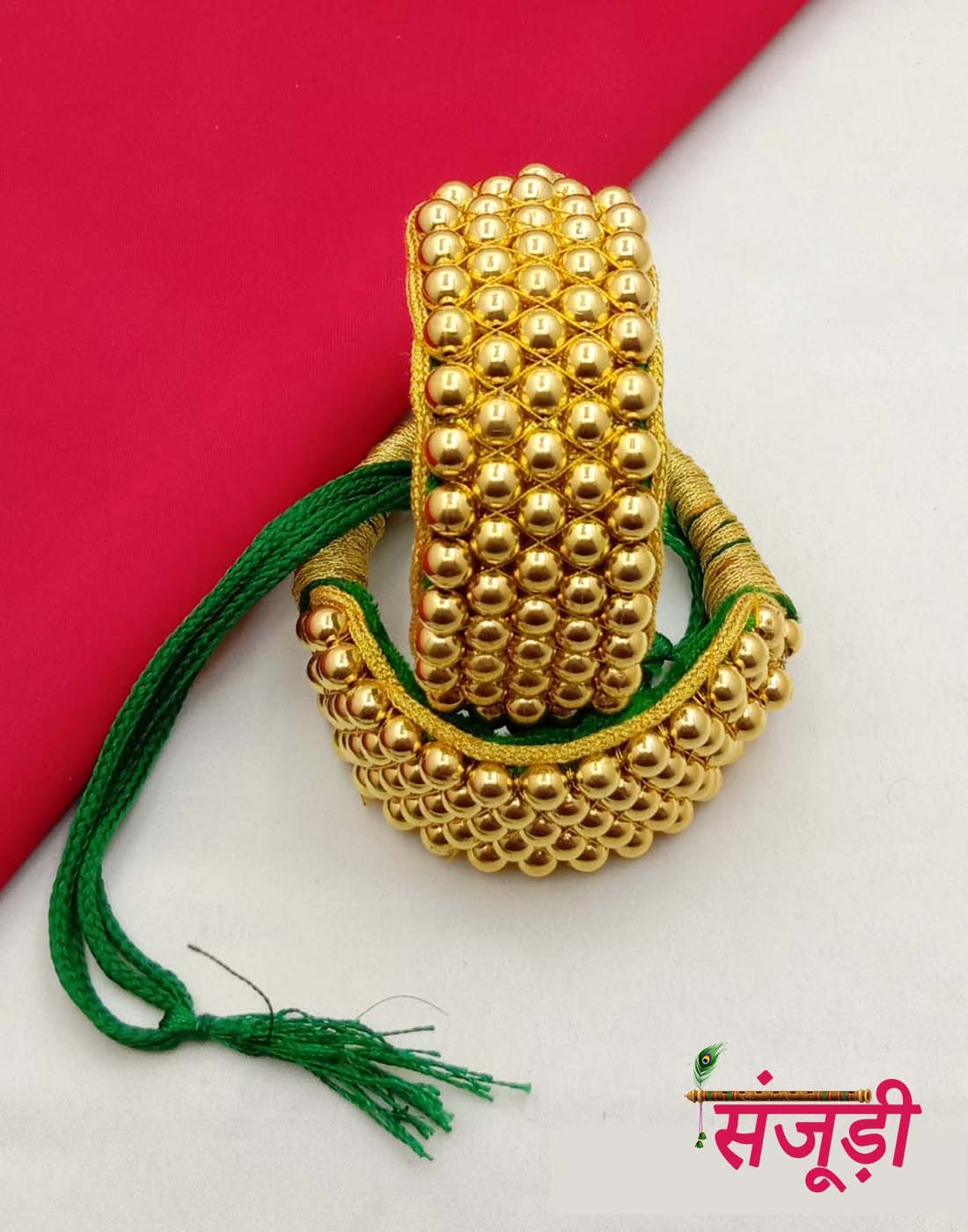 Rajasthani Golden Puncha with Green Color Povai