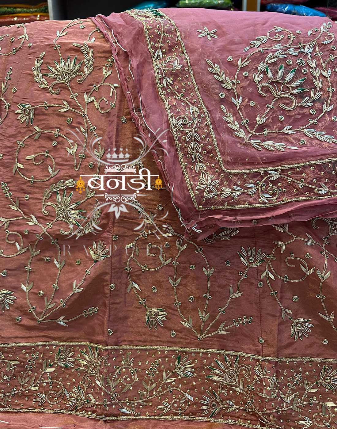 Heavy Work Rajwadi Poshak in Light Brown Color 