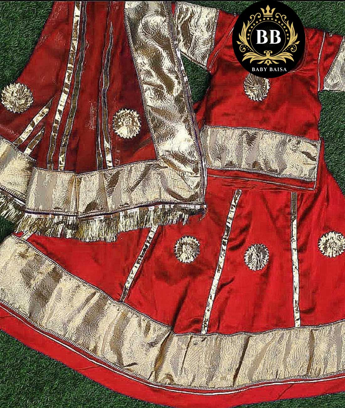 Baby Poshak in Maroon Color with Silver Gota Lace Work