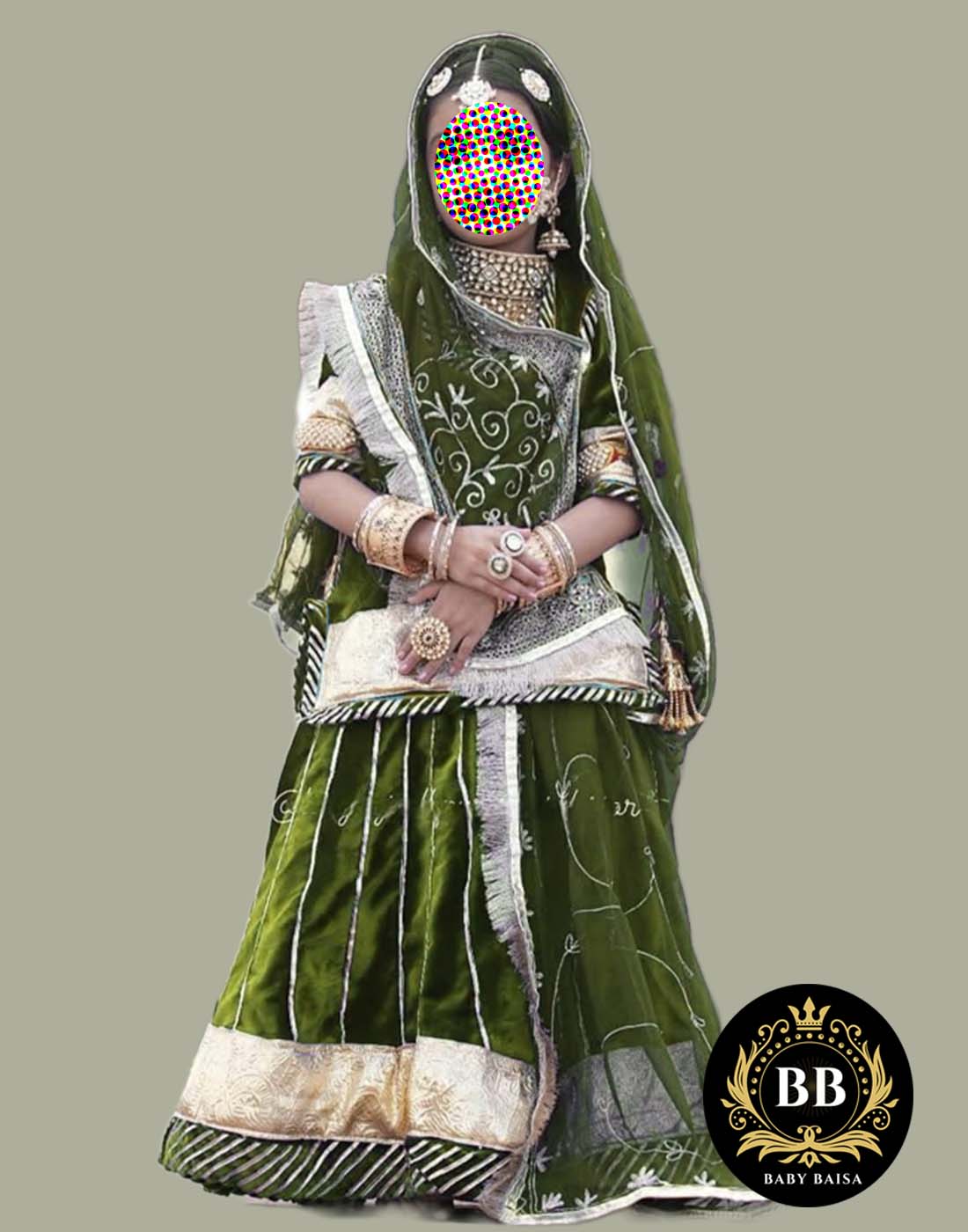 Girls Rajasthani Poshak in Mehandi Green by Beendani Store