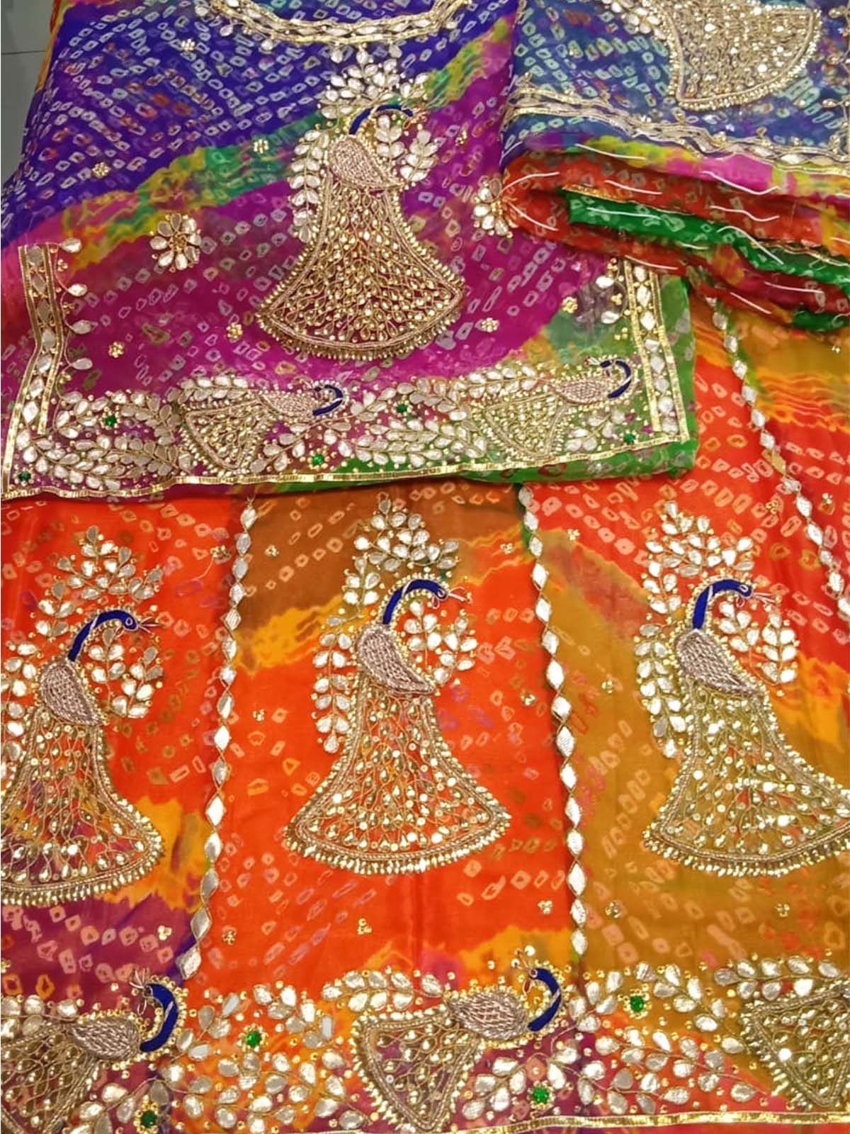 Multicolor Bandhani Poshak with Rajasthani Ranisa Design