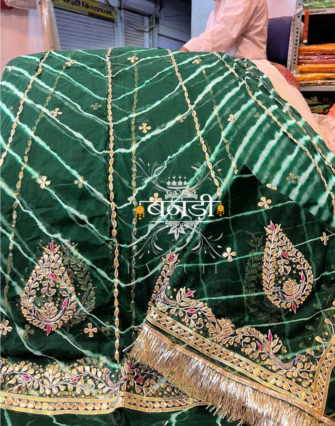 Green Lehariya Poshak with Gota Patti Work