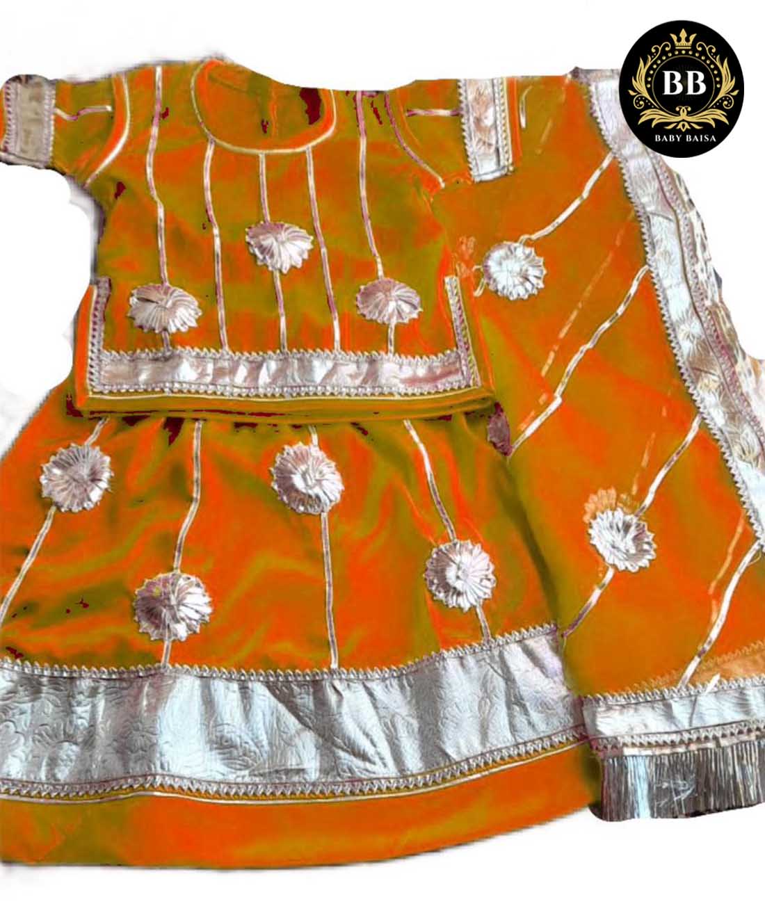 Baby Poshak in Rust Color with Silver Gota Lace Work