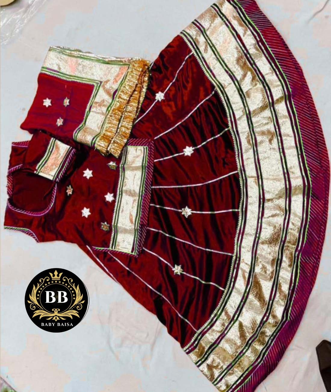 Kids Poshak in Maroon Color with Lace Work