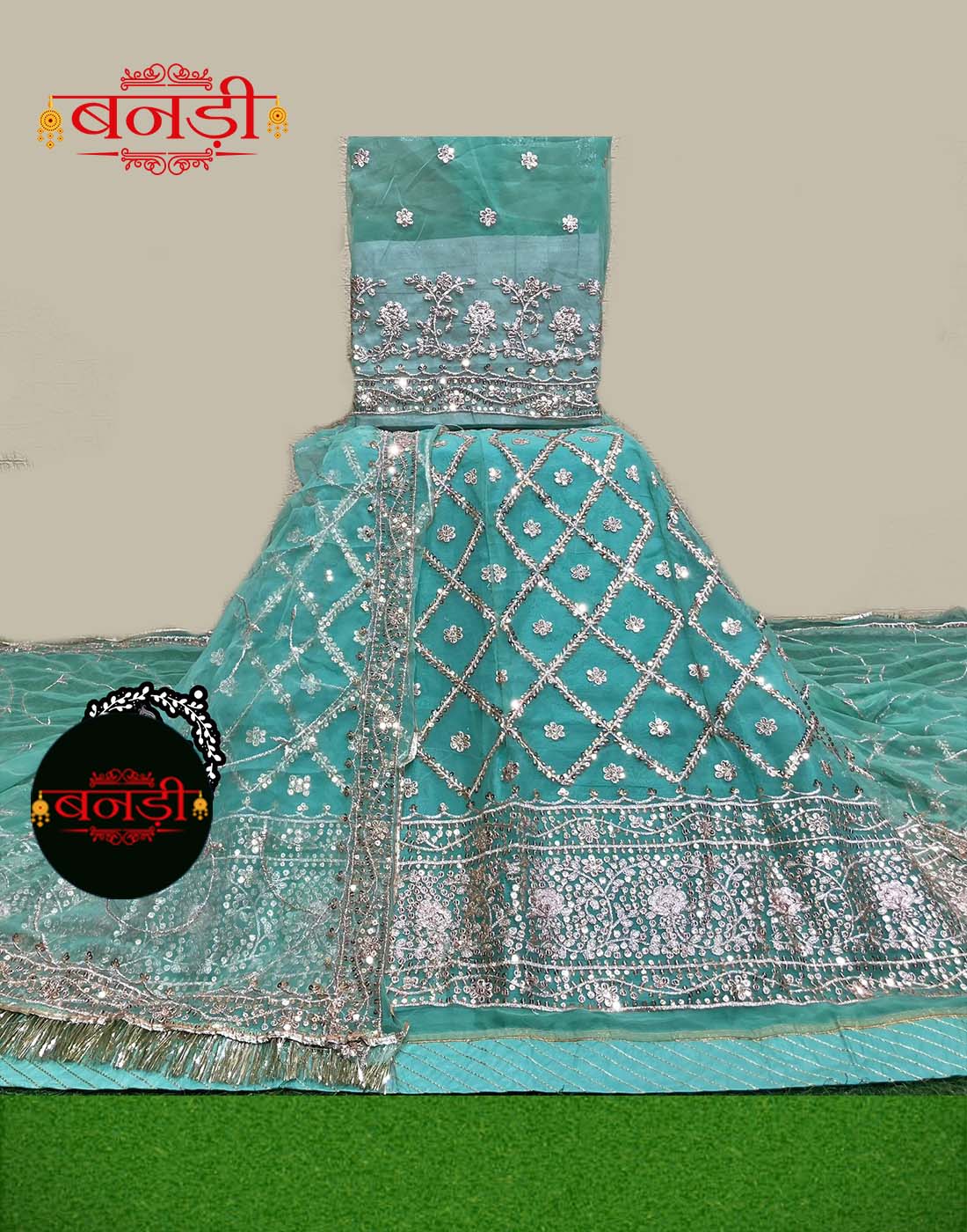 Partywear Rajputi Poshak in Firozi Blue