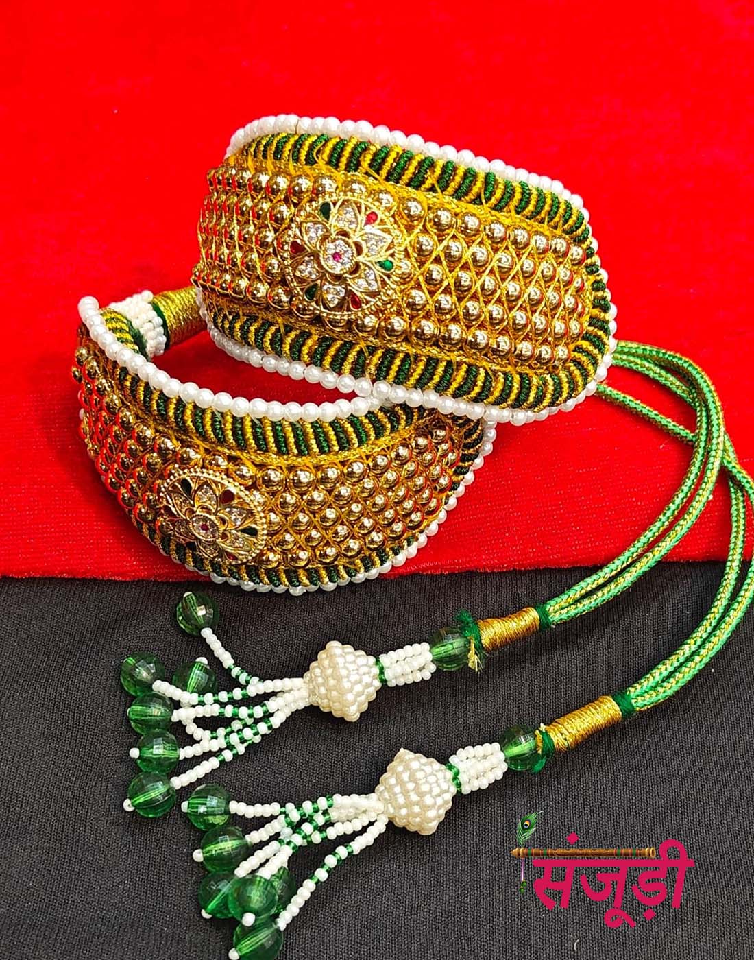 Rajputi Golden Pearl Puncha with Single Pendant