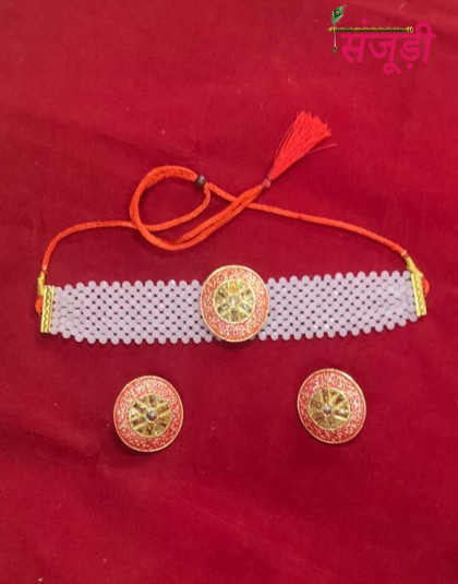 rajputi choker set with pink pearls chatai work