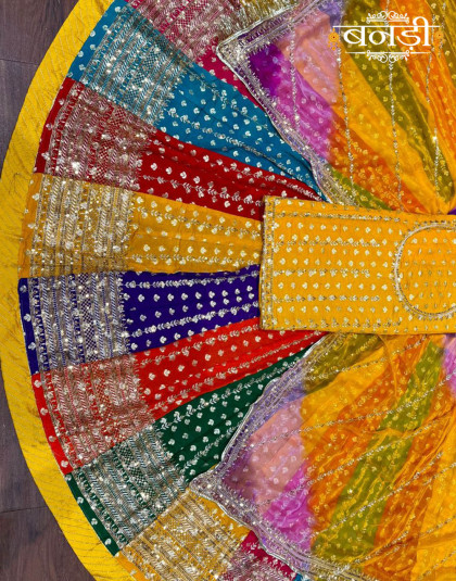 multicolor rajasthani poshak with yellow matching