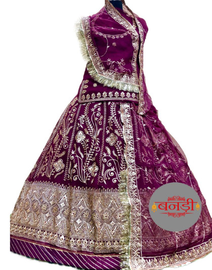 bindani poshak in purple color with chapat zari work