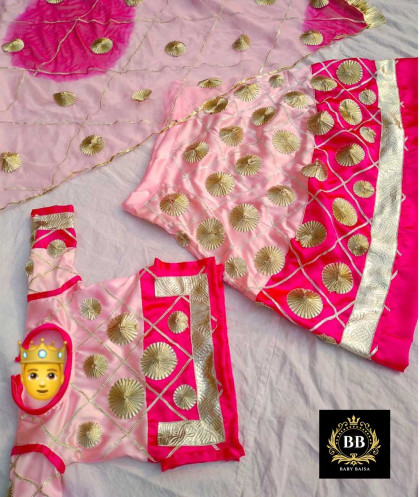 pink and rani shaded girls poshak with gota-patti work (3-12 year)- stitched