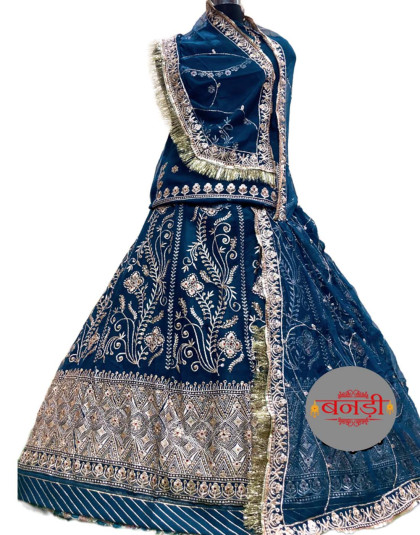 bindani poshak in royal blue color with chapat zari work