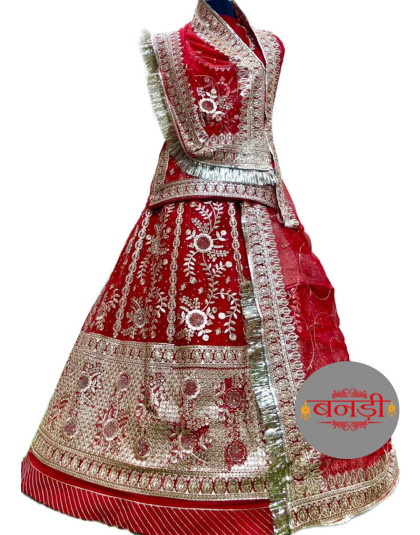 heavy work red color poshak for wedding party