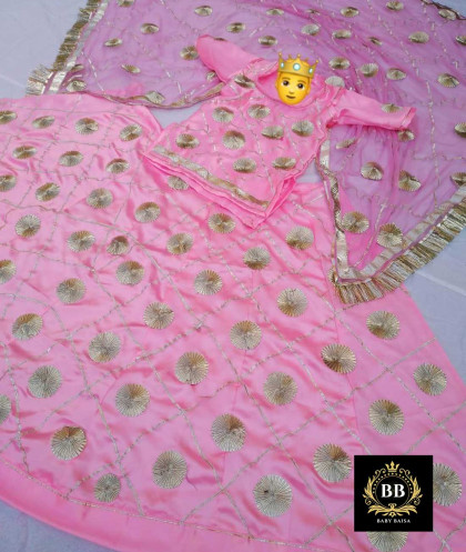 pink rajputi lehenga choli for kids girls with stitched