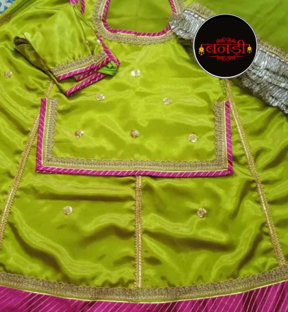 rajwadi satin suit in mehandi green color with rani magji